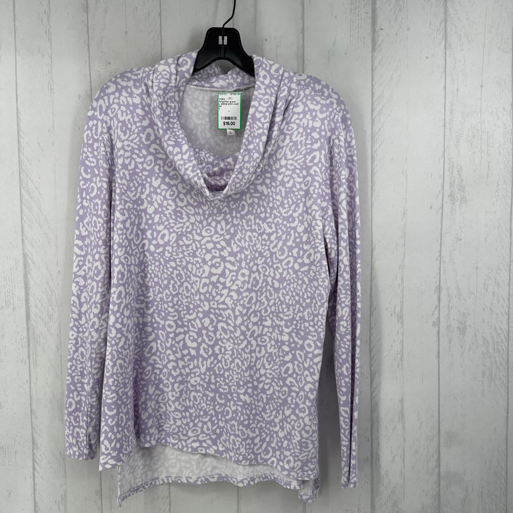 L animal print cowl neck top