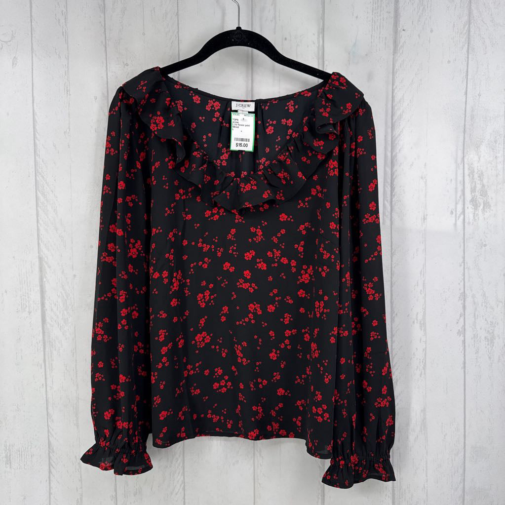 L l/s flower print ruffle top