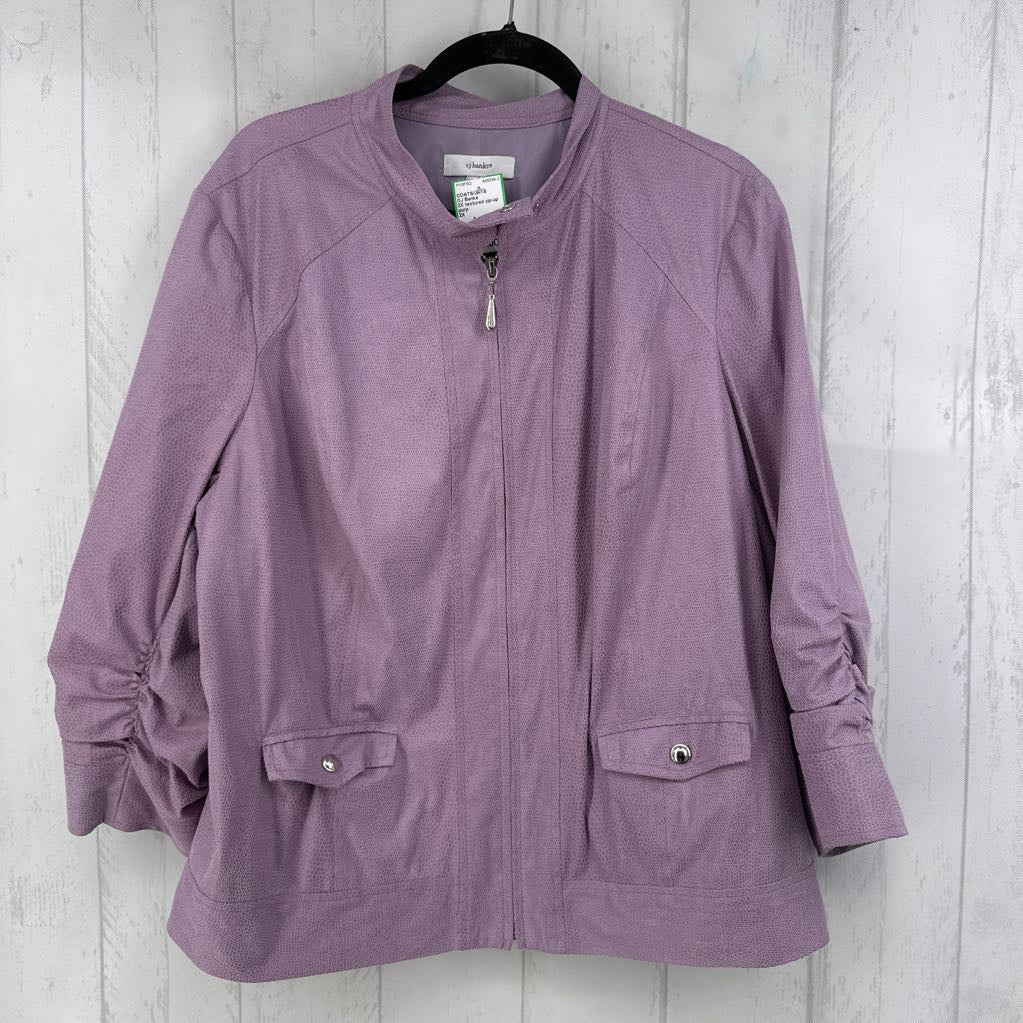 2X textured zip-up ruched slv jacket