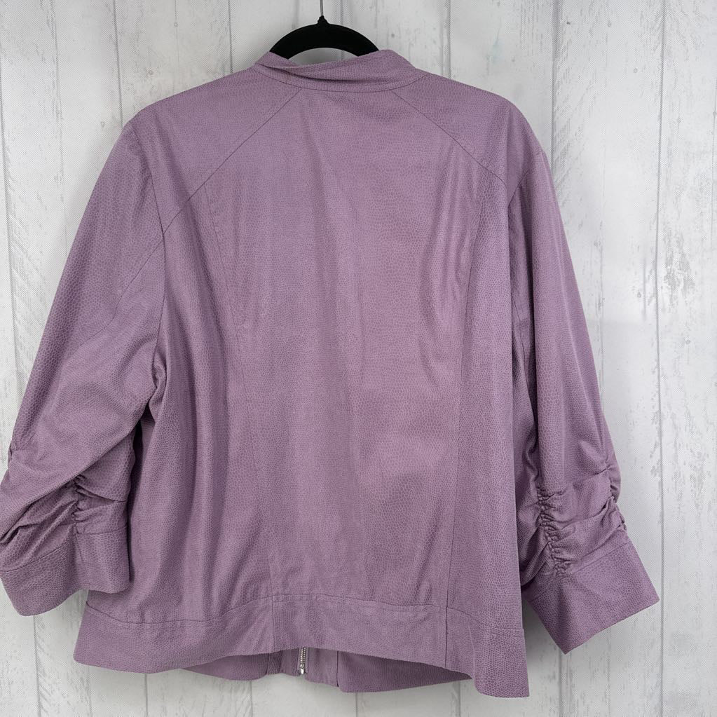 2X textured zip-up ruched slv jacket