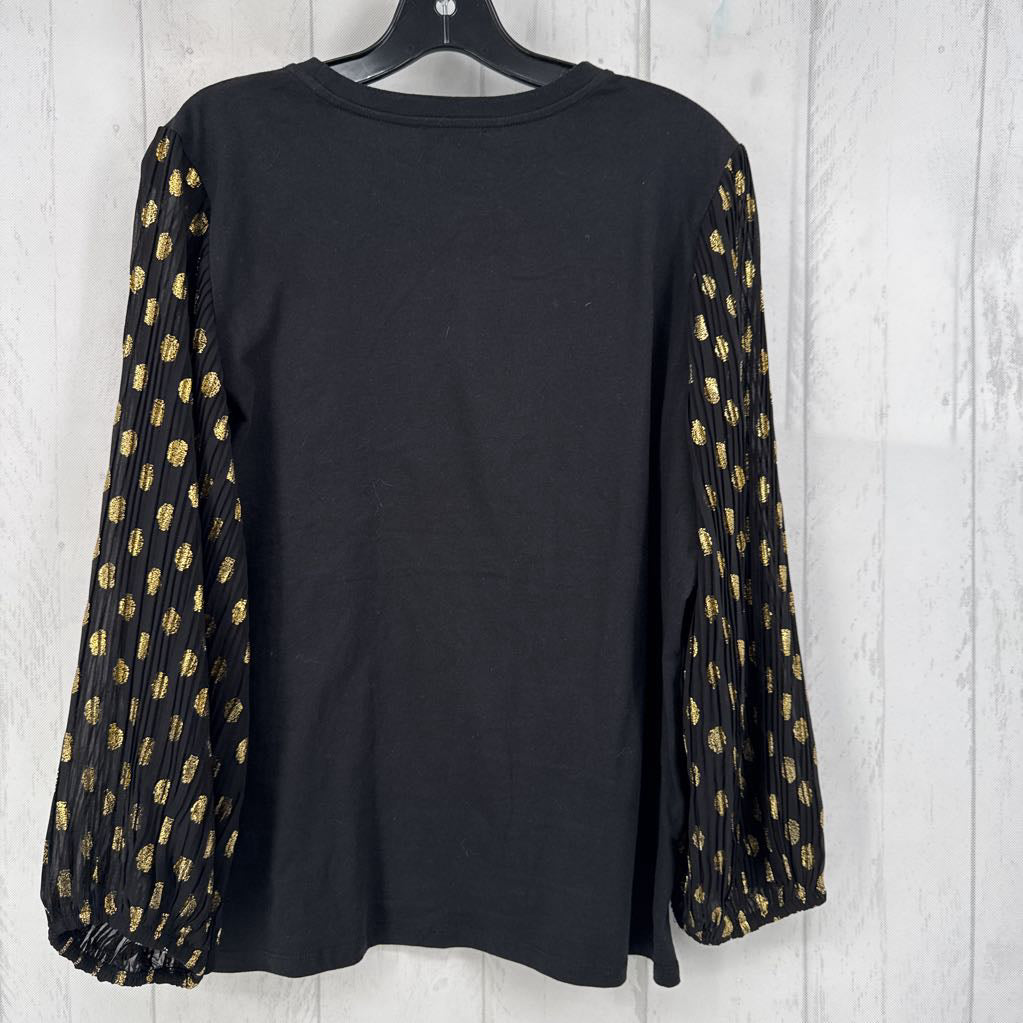L dot print pleated slv knit top