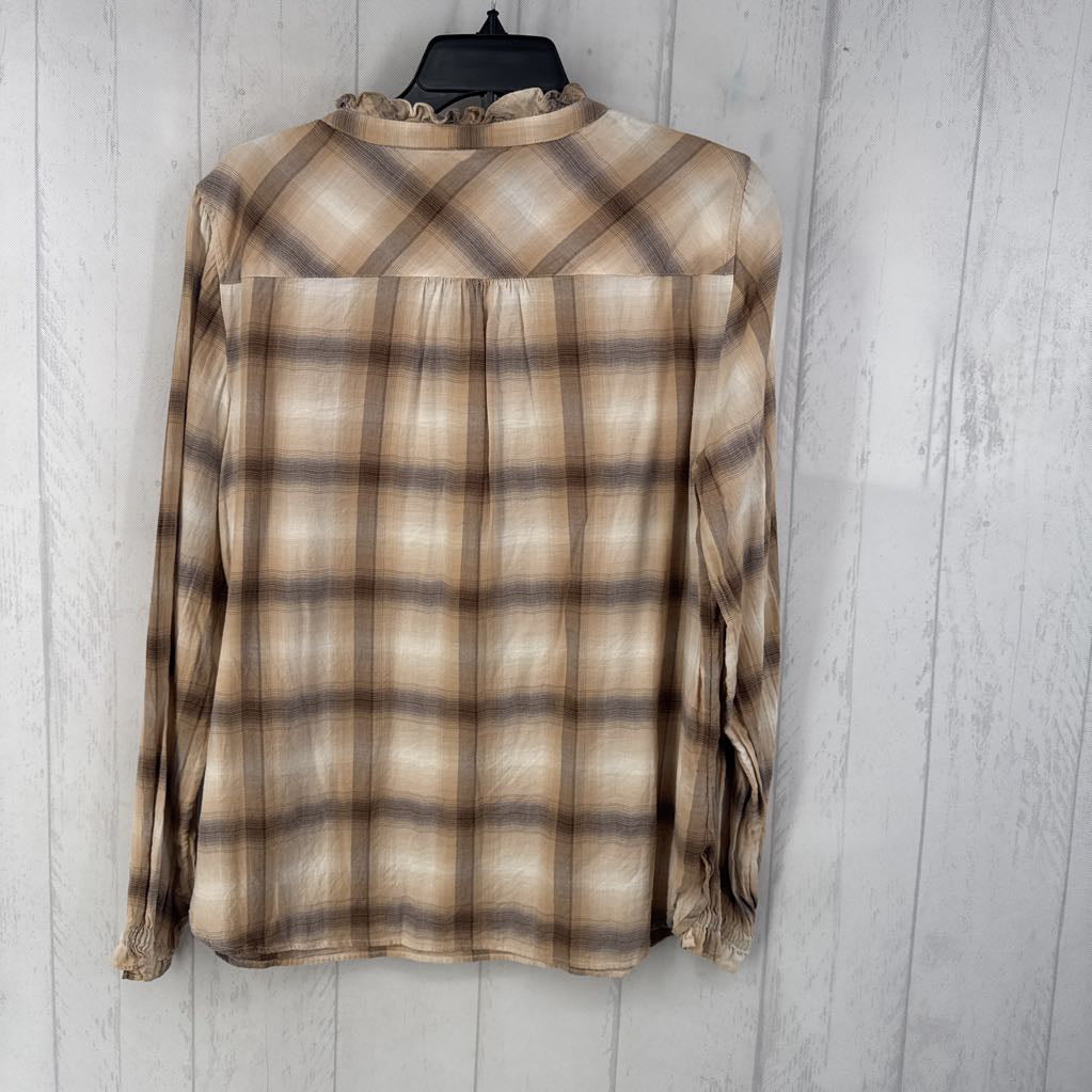 L l/s plaid half button top