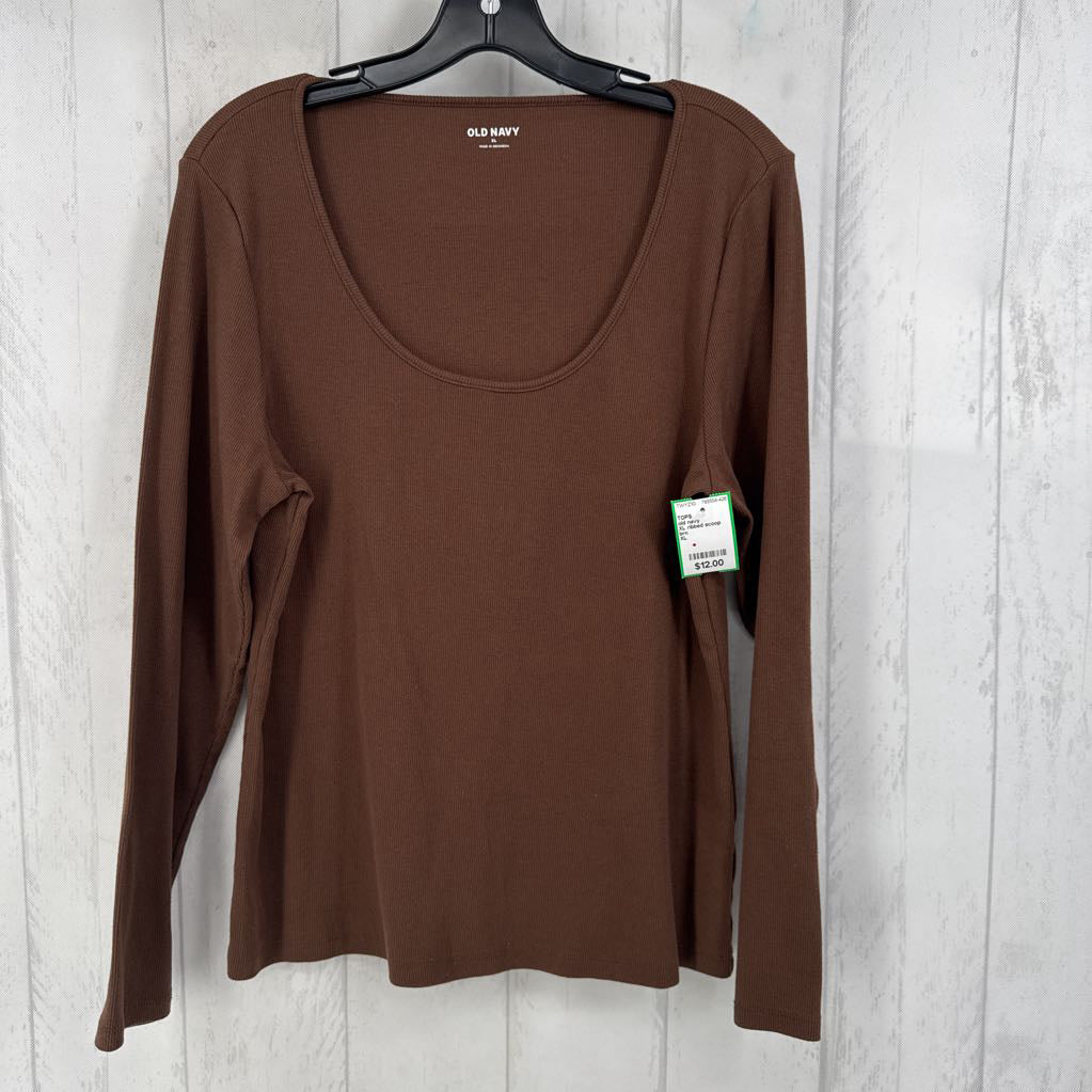 XL ribbed scoop neck l/s top