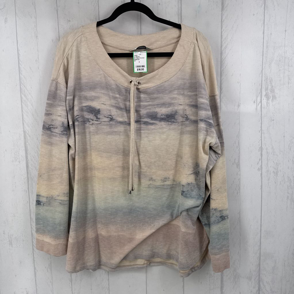 2X ribbed tie-dye l/s top