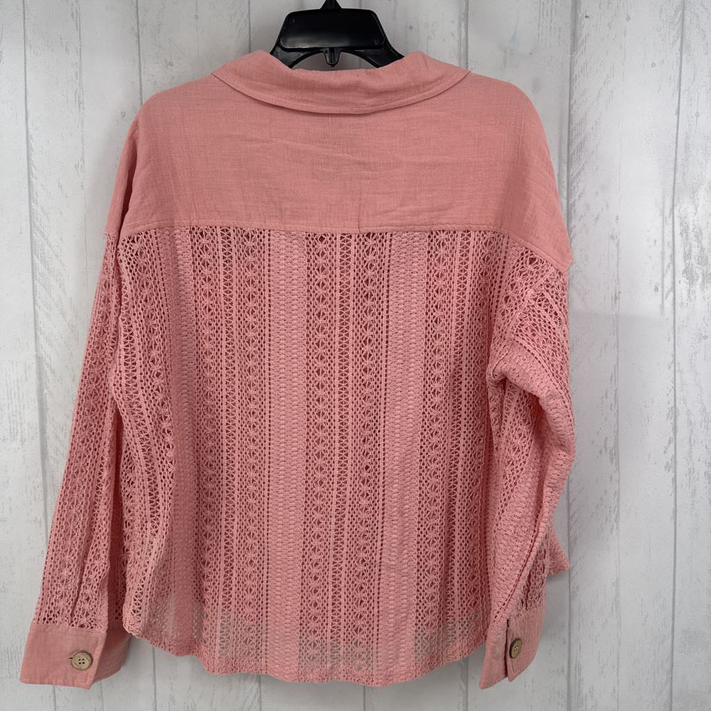 L crochet button down l/s top