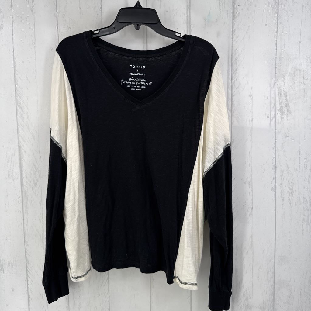 3X colorblock v-neck l/s tee