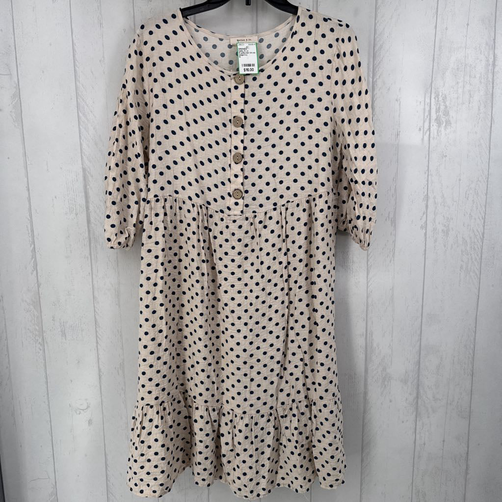 M polka-dot 3/4 slv tiered dress