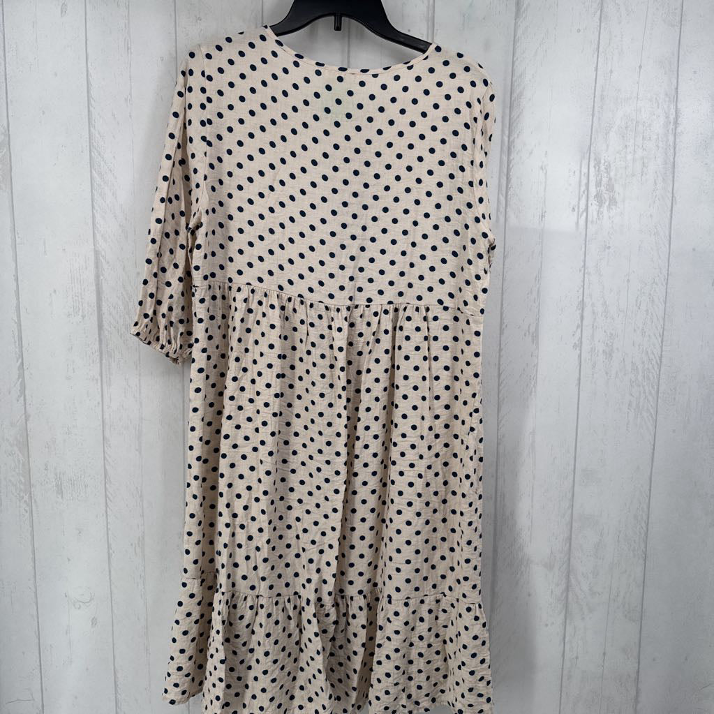 M polka-dot 3/4 slv tiered dress