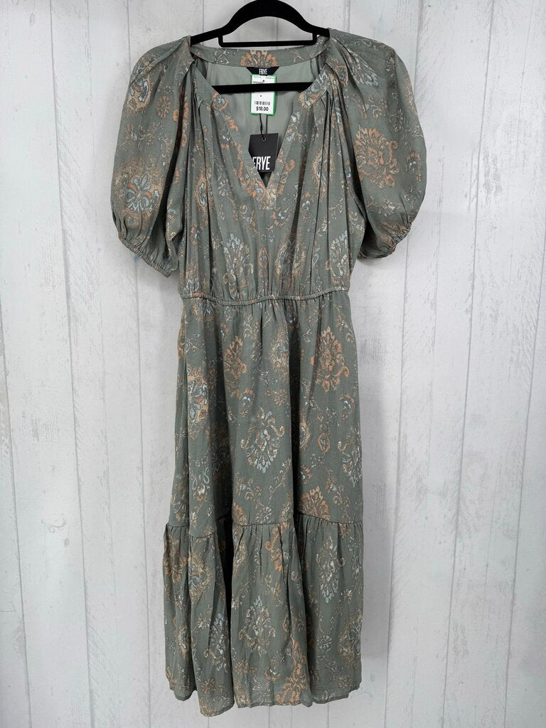 M damask print puff slv dress