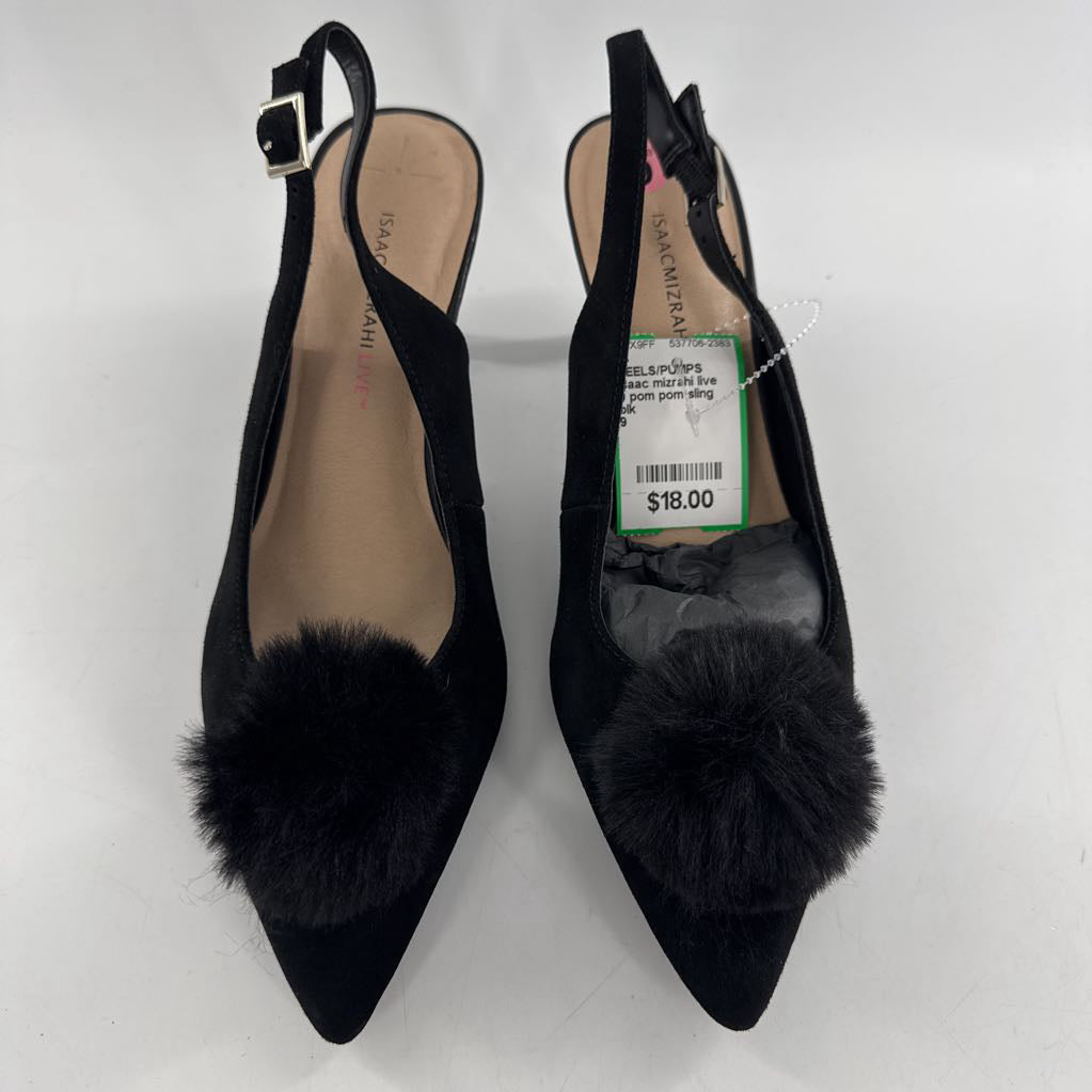9 pom pom sling back pumps