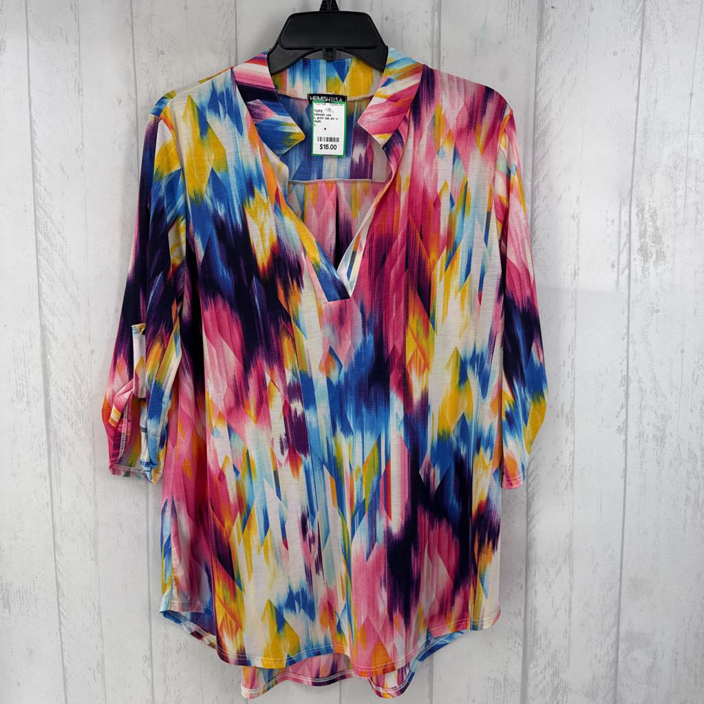 L print tab slv v-neck top