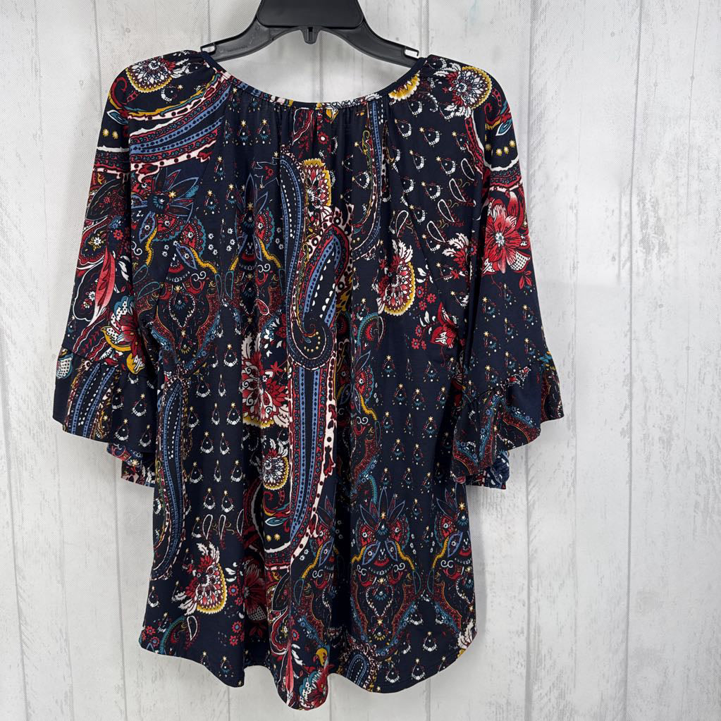 L ruffle s/s print top