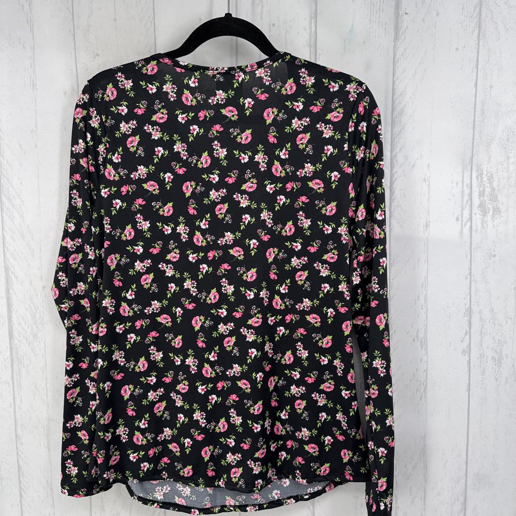 L l/s florl ruched v-neck top