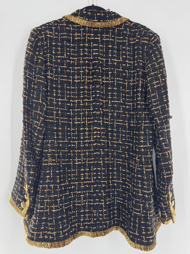 46 tweed l/s button blazer w/ gold trim