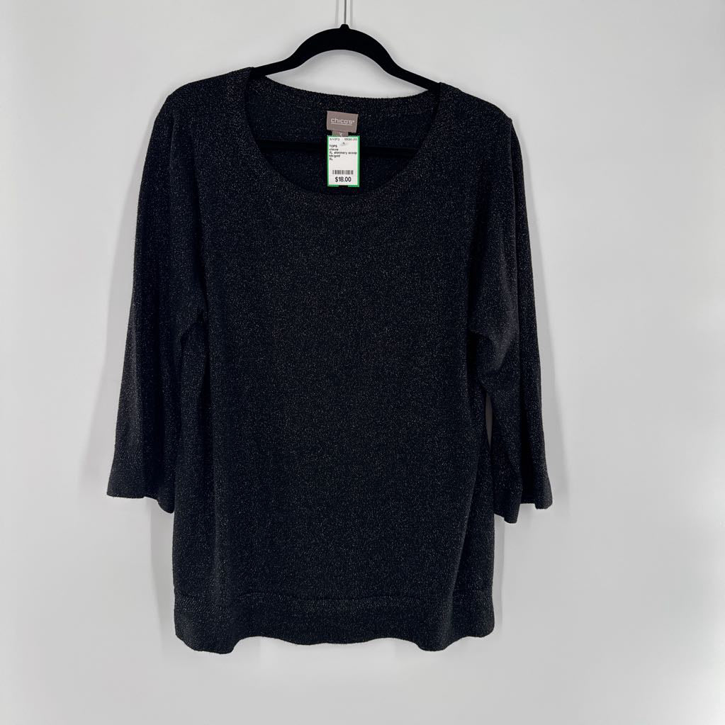 XL shimmery scoop neck 3/4 slv top