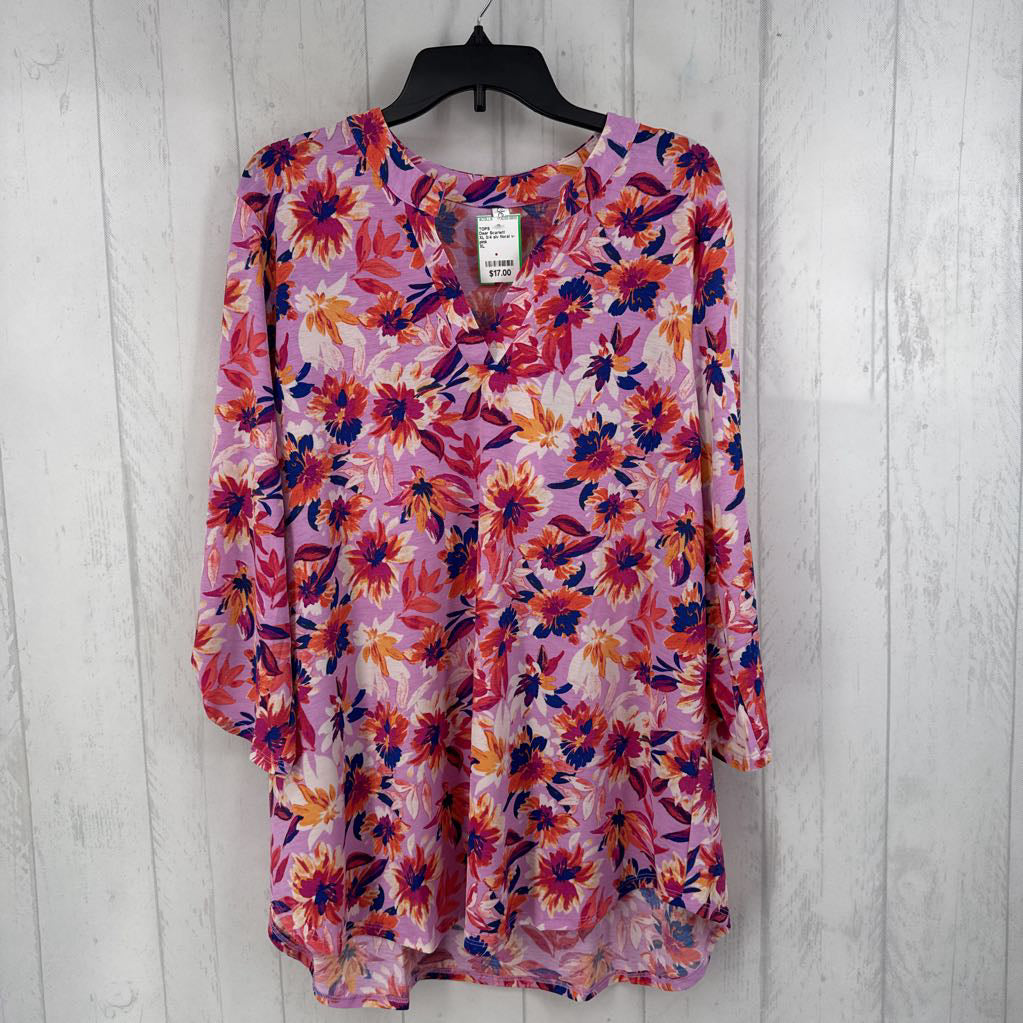 XL 3/4 slv floral v-neck top