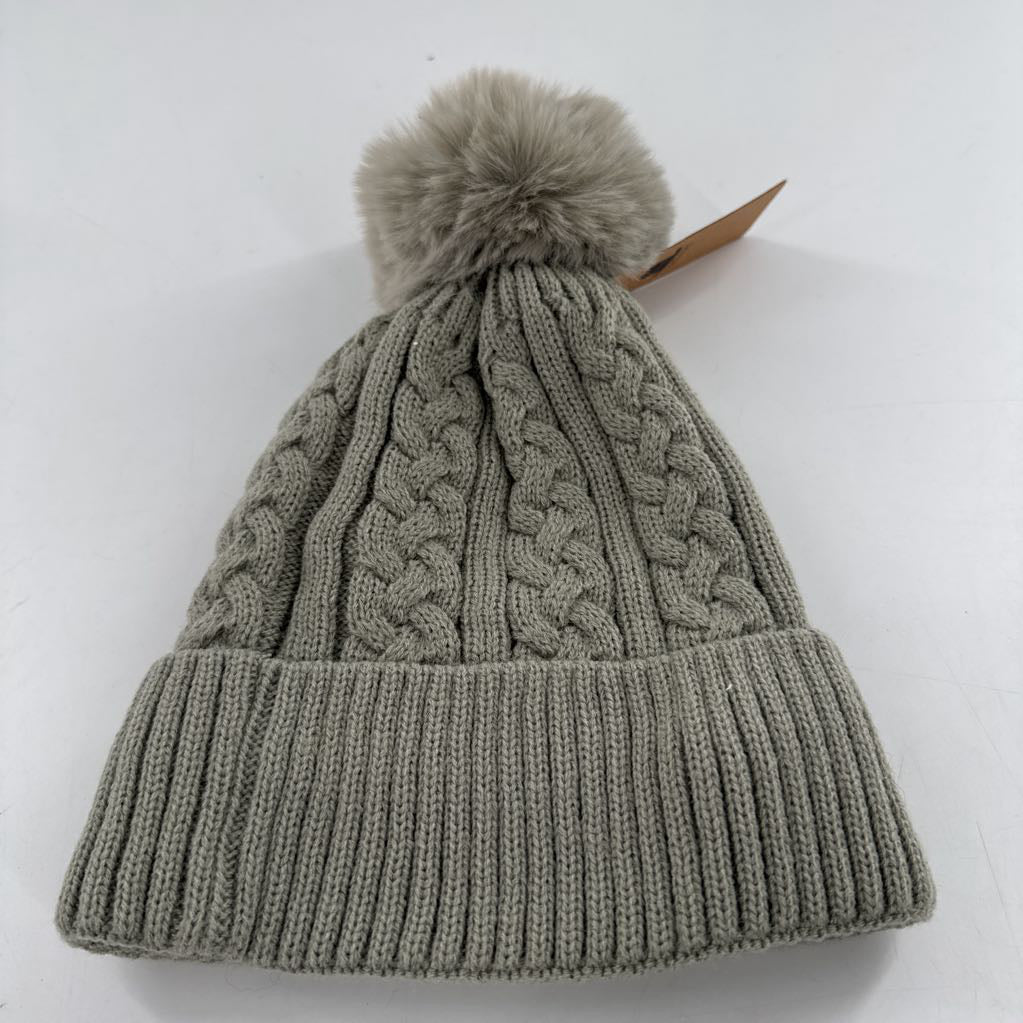 cable knit pom beanie-gry