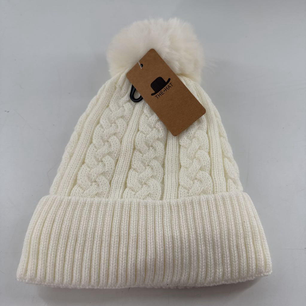cable knit pom beanie-ivory