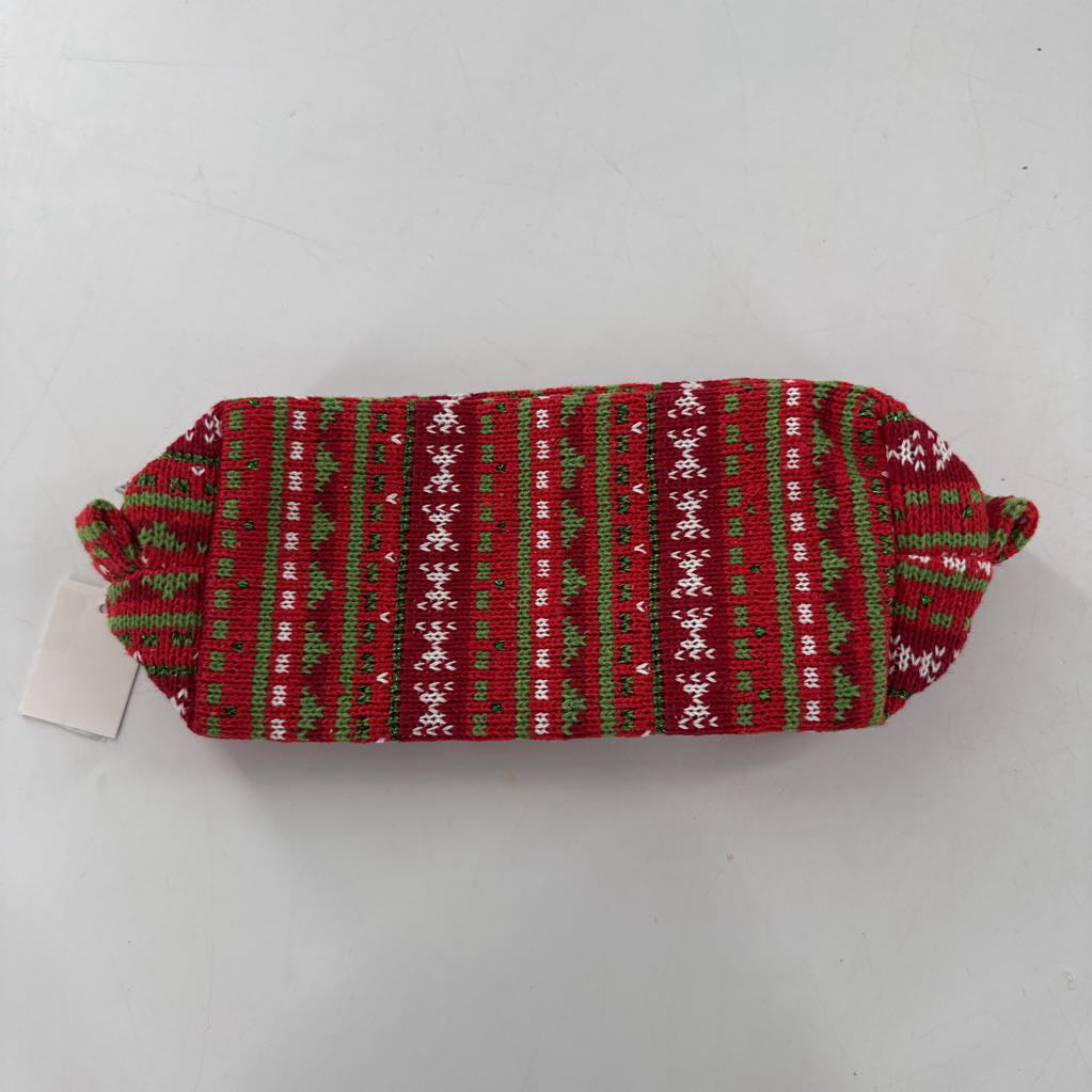 fair isle knit cosmetic pouch-red/grn