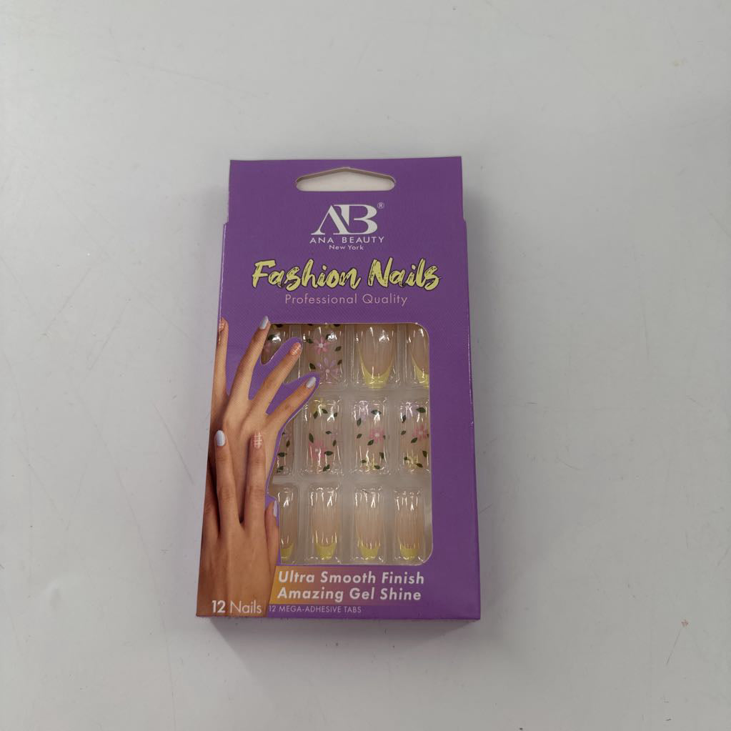 press on nails-floral w/ yellow tips