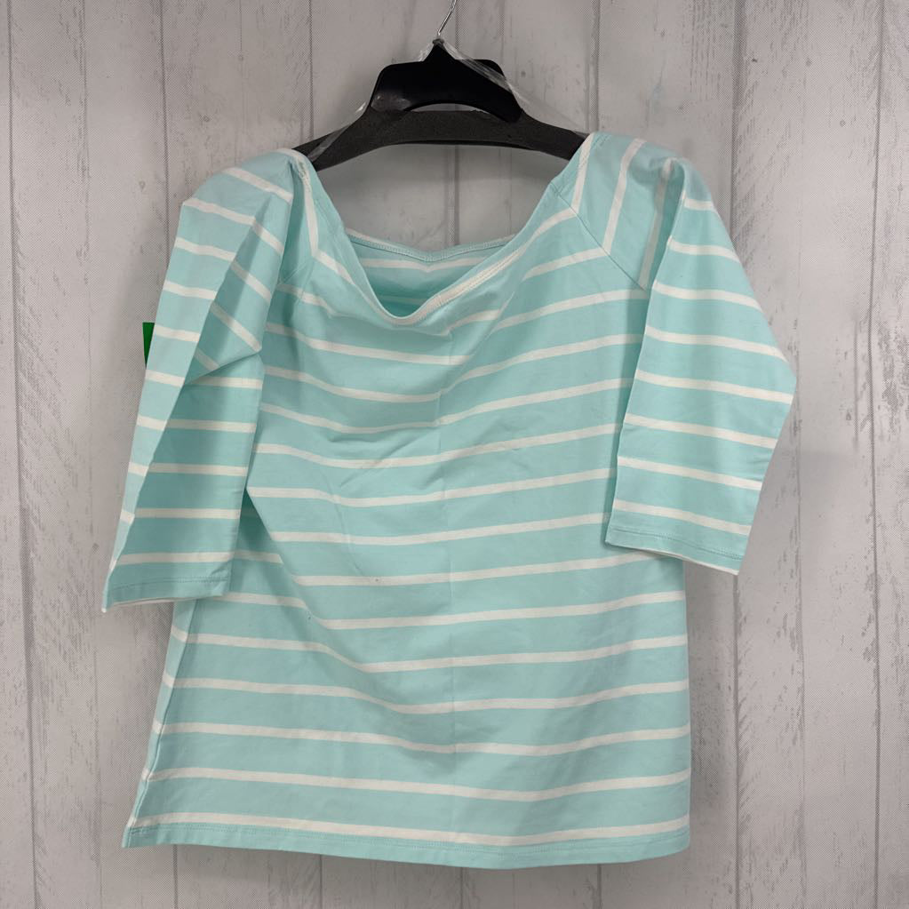 L bateau neck striped elbow slv top
