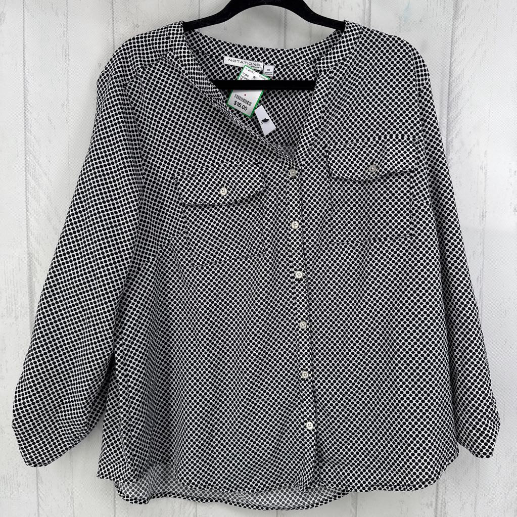 1X printed button down tab slv top
