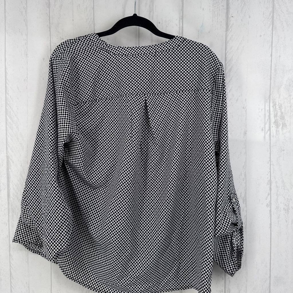 1X printed button down tab slv top