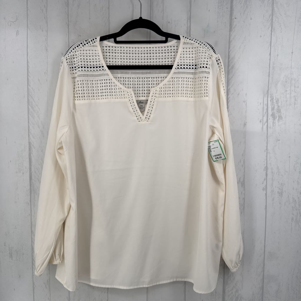 XXL crochet top notch neck l/s top