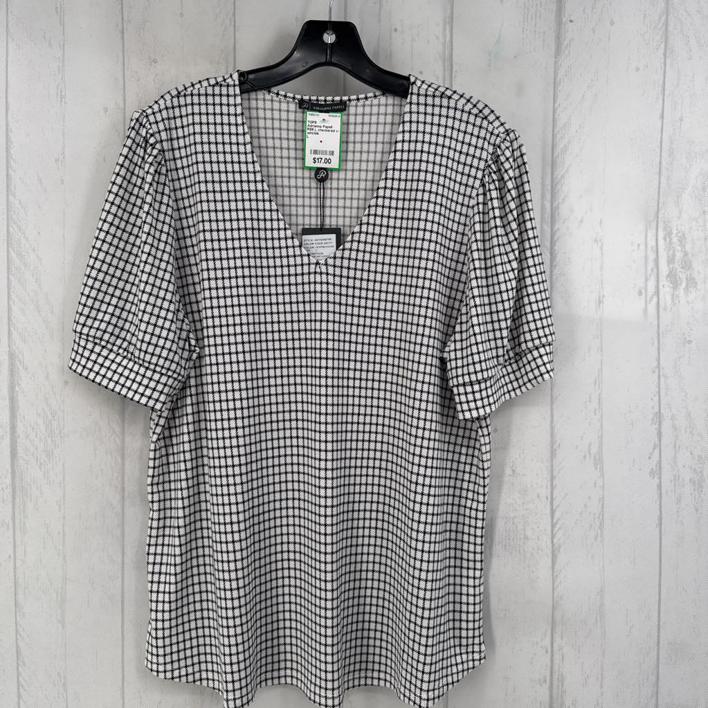 R59 L checkered v-neck s/s top