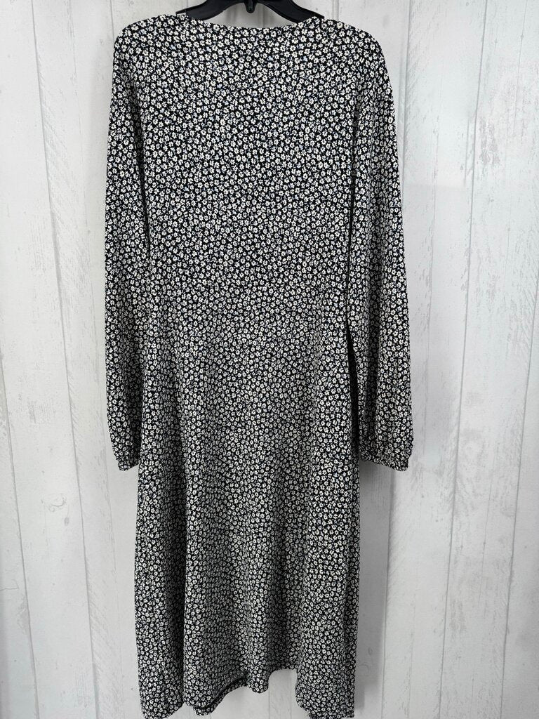 XL flo print l/s crossover dress