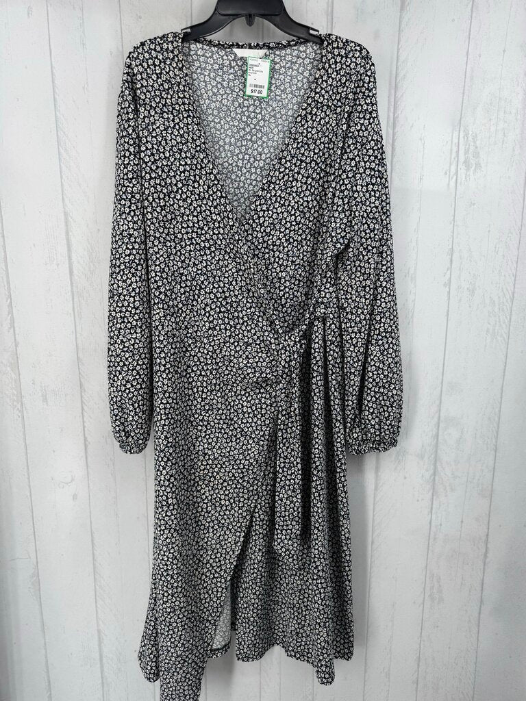 XL flo print l/s crossover dress