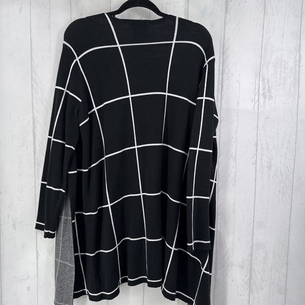 XL l/s window pane print open cardigan