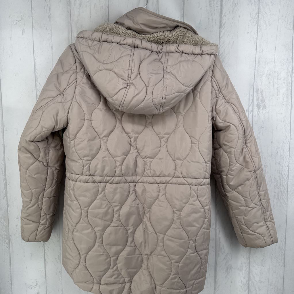 L fuax fur lined quilted zip coat