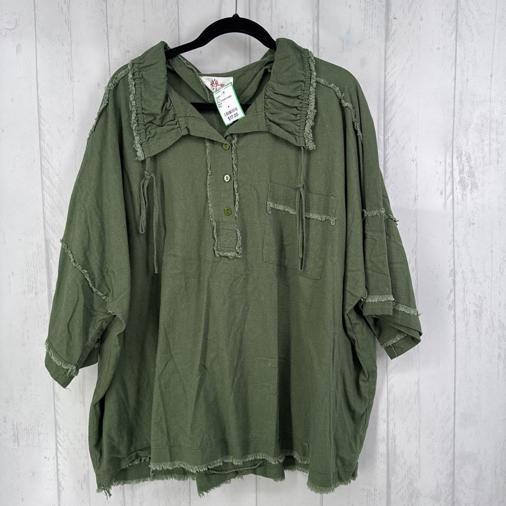2XL frayed edge 1/2 button down s/s top