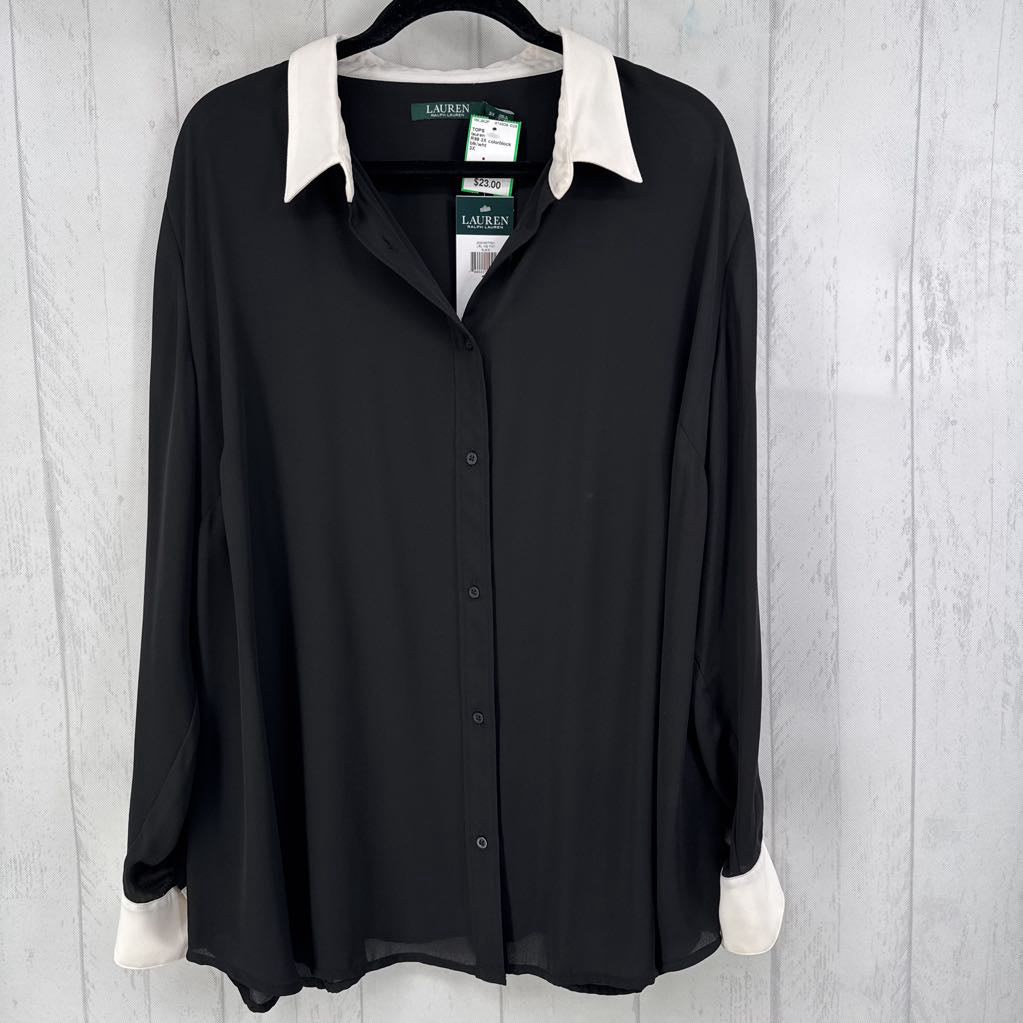 R99 3X colorblock button down l/s top