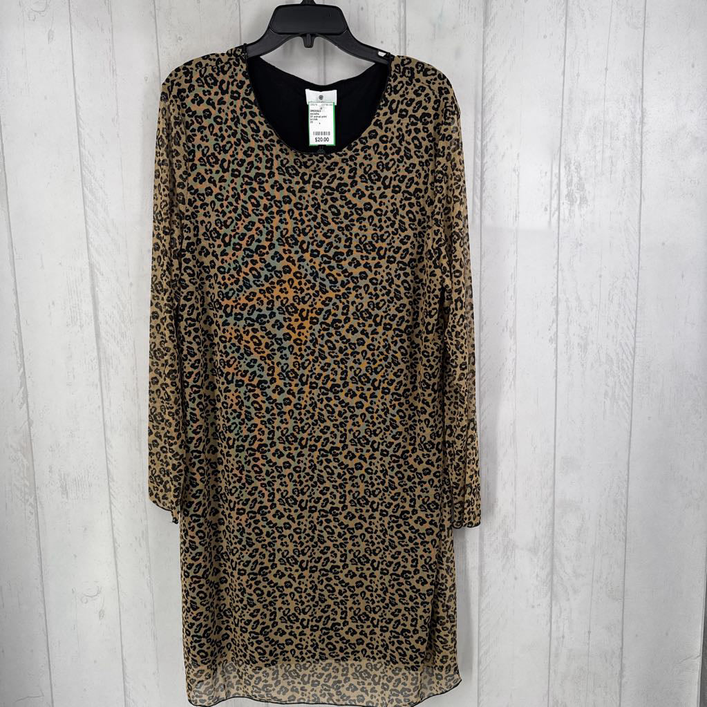 2X animal print mesh l/s dress