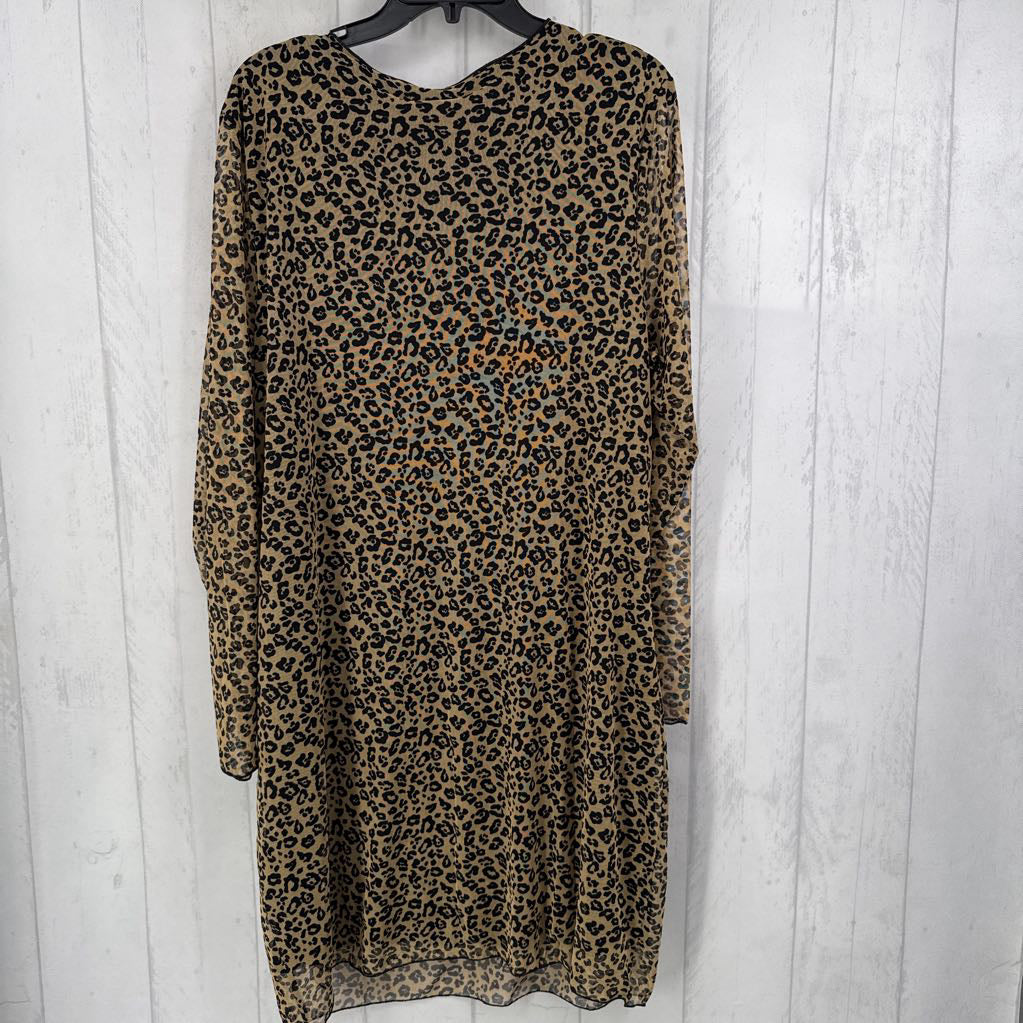 2X animal print mesh l/s dress
