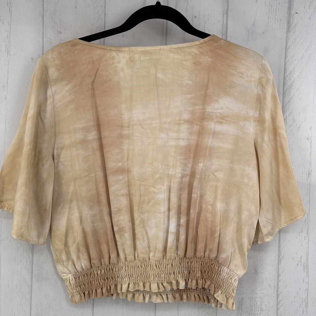 M tie-dye smocked waist s/s top