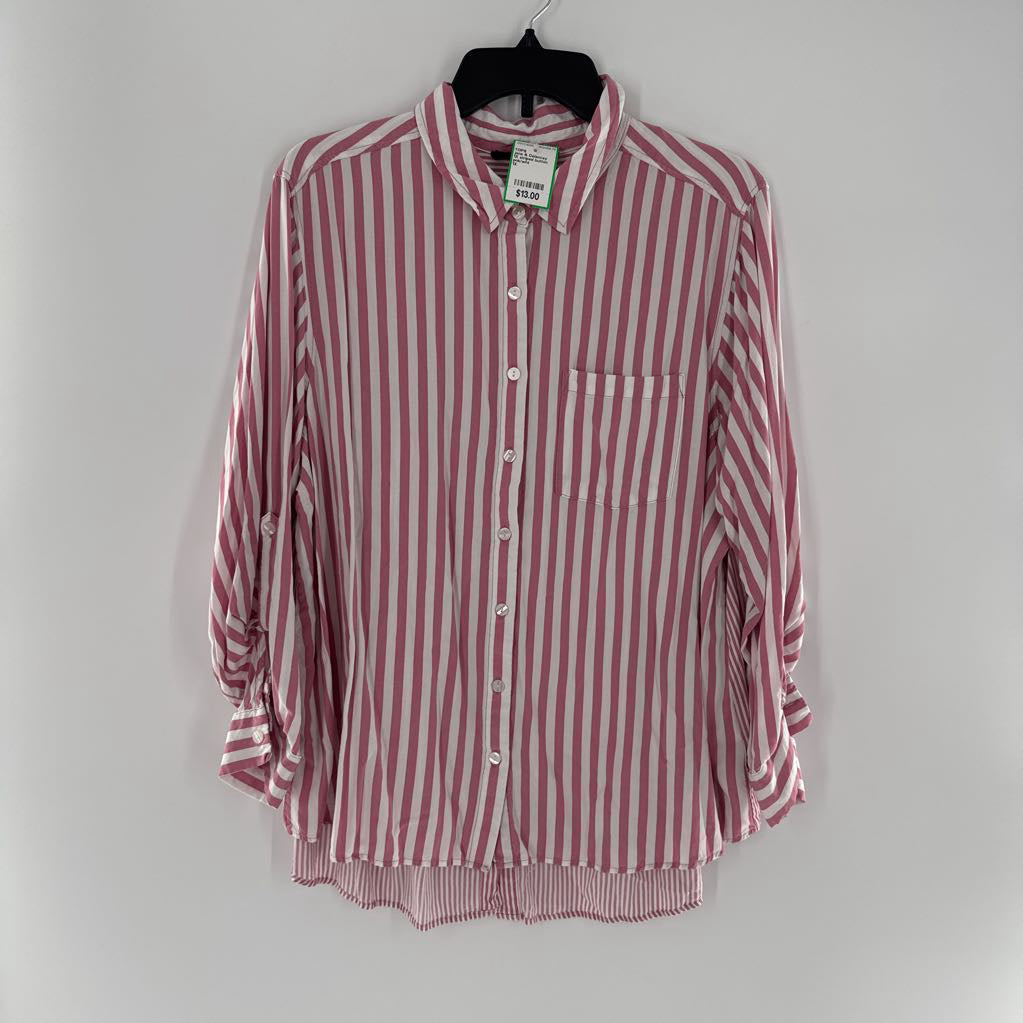 1X striped button down l/s top