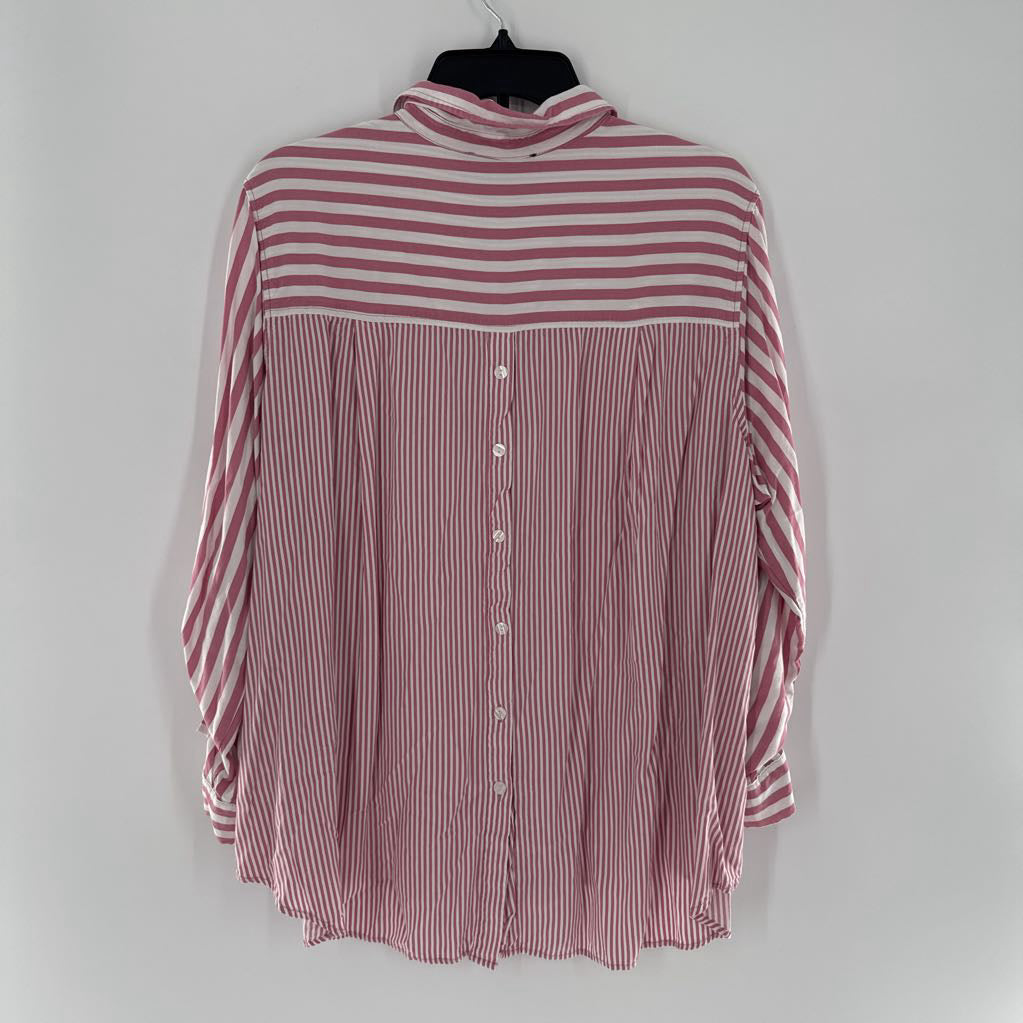 1X striped button down l/s top