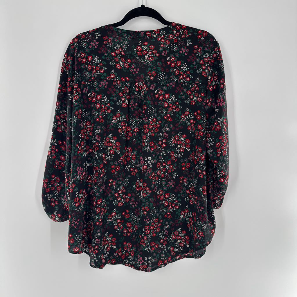1X flo print notch neck l/s top