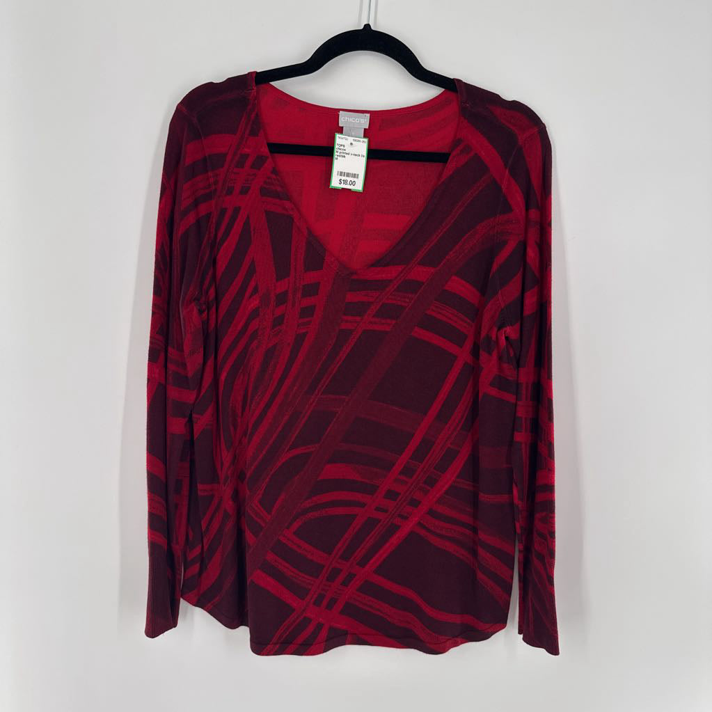M printed v-neck l/s top