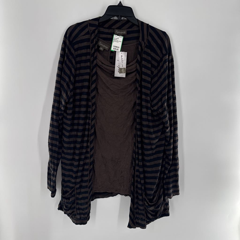 R93 XL 2Pc striped cardi & l/s top