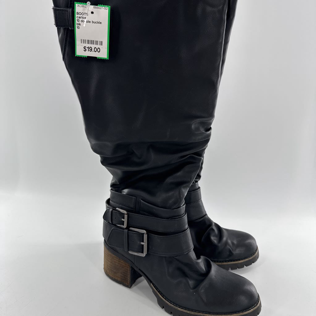 10 double buckle heel riding boots
