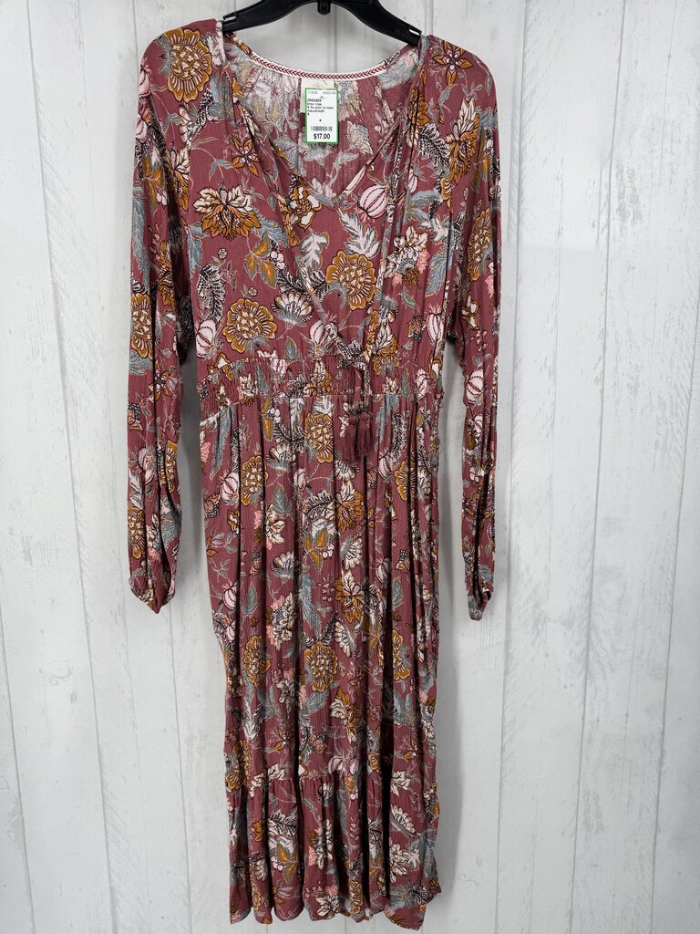 S flo print l/s maxi dress