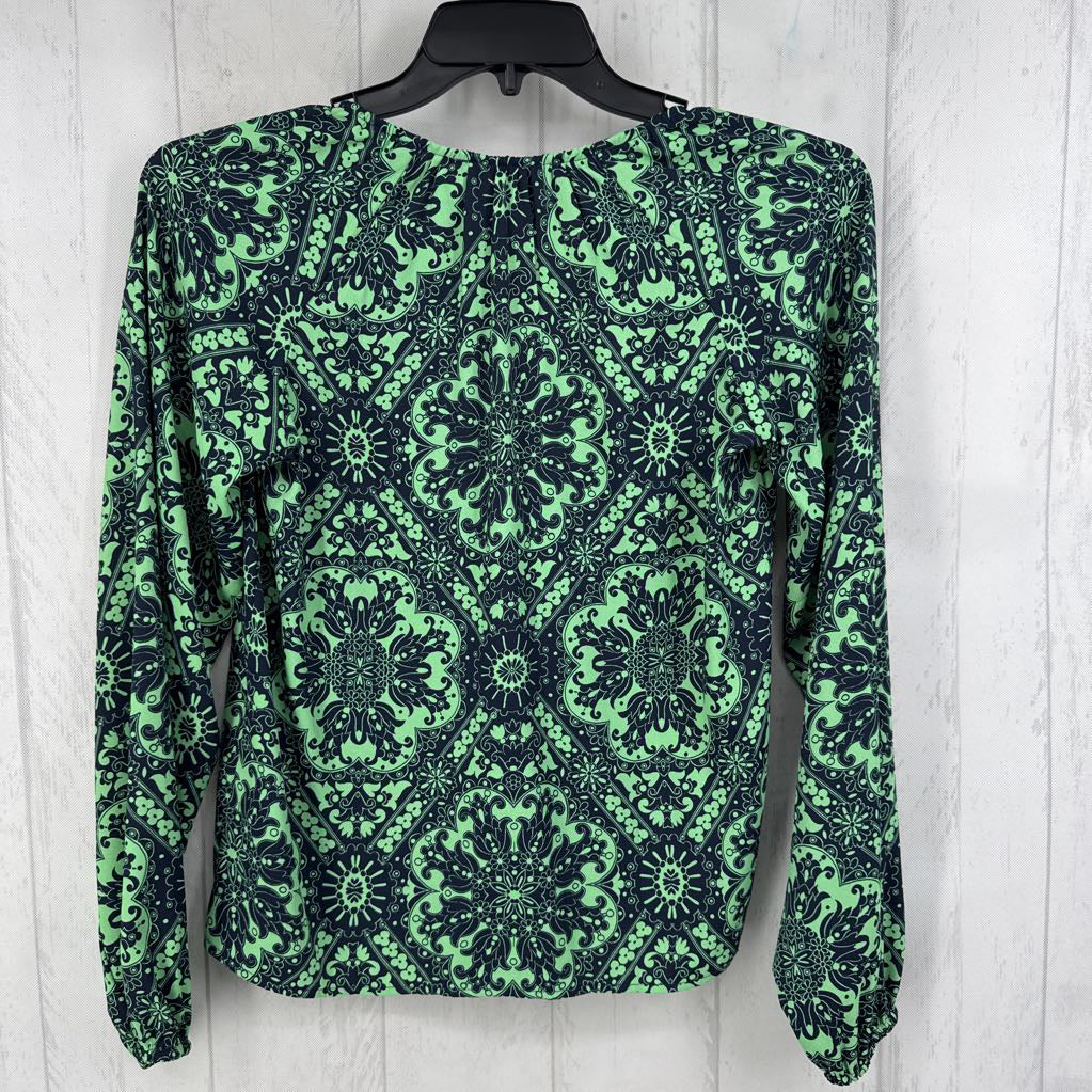 XS damask print v-neck l/s top