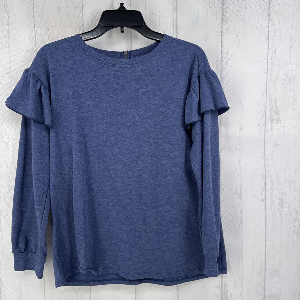 S ruffled back zip l/s top