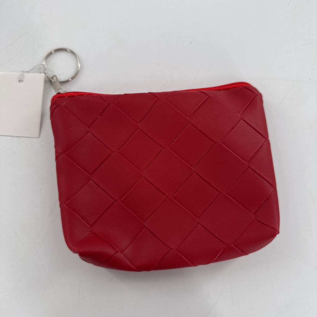 faux leather woven pouch-red