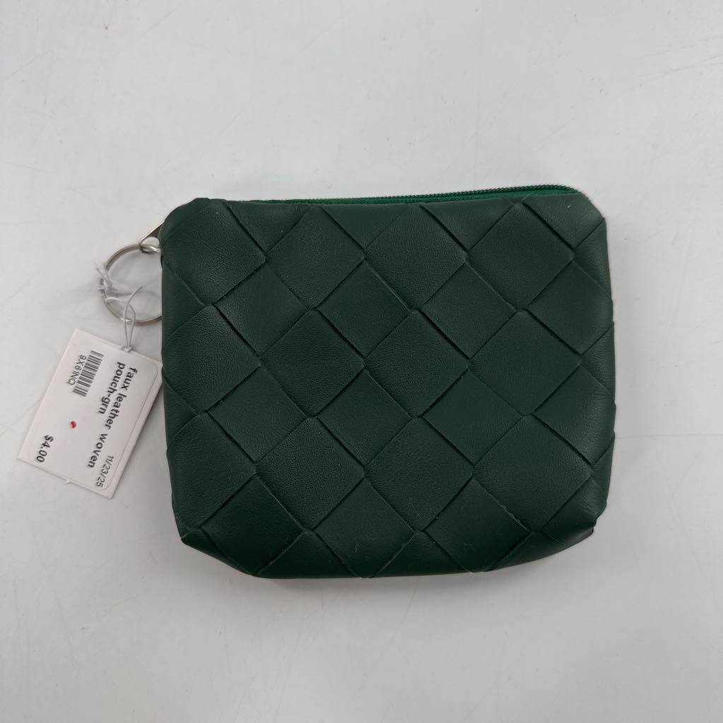 faux leather woven pouch-grn