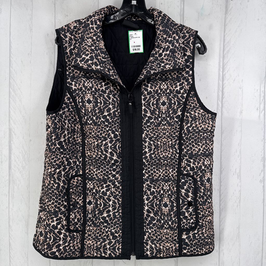 L animal print zip vest